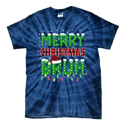 Bruh Christmas Red Green Plaid Merry Christmas Buffalo Santa Hat Pajama Tie-Dye T-Shirt