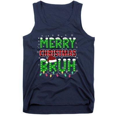 Bruh Christmas Red Green Plaid Merry Christmas Buffalo Santa Hat Pajama Tank Top