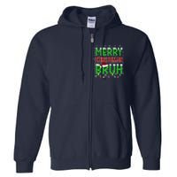 Bruh Christmas Red Green Plaid Merry Christmas Buffalo Santa Hat Pajama Full Zip Hoodie