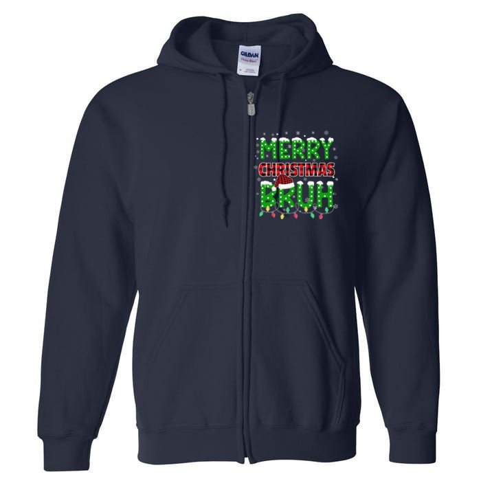 Bruh Christmas Red Green Plaid Merry Christmas Buffalo Santa Hat Pajama Full Zip Hoodie