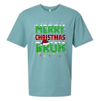 Bruh Christmas Red Green Plaid Merry Christmas Buffalo Santa Hat Pajama Sueded Cloud Jersey T-Shirt