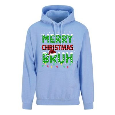 Bruh Christmas Red Green Plaid Merry Christmas Buffalo Santa Hat Pajama Unisex Surf Hoodie