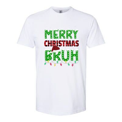 Bruh Christmas Red Green Plaid Merry Christmas Buffalo Santa Hat Pajama Softstyle CVC T-Shirt