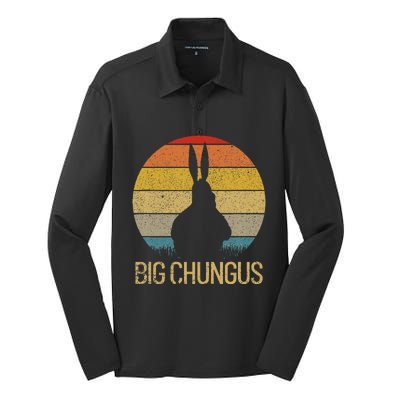 Big Chungus Retro Sunset Vintage Dank Meme Big Chungus Silk Touch Performance Long Sleeve Polo