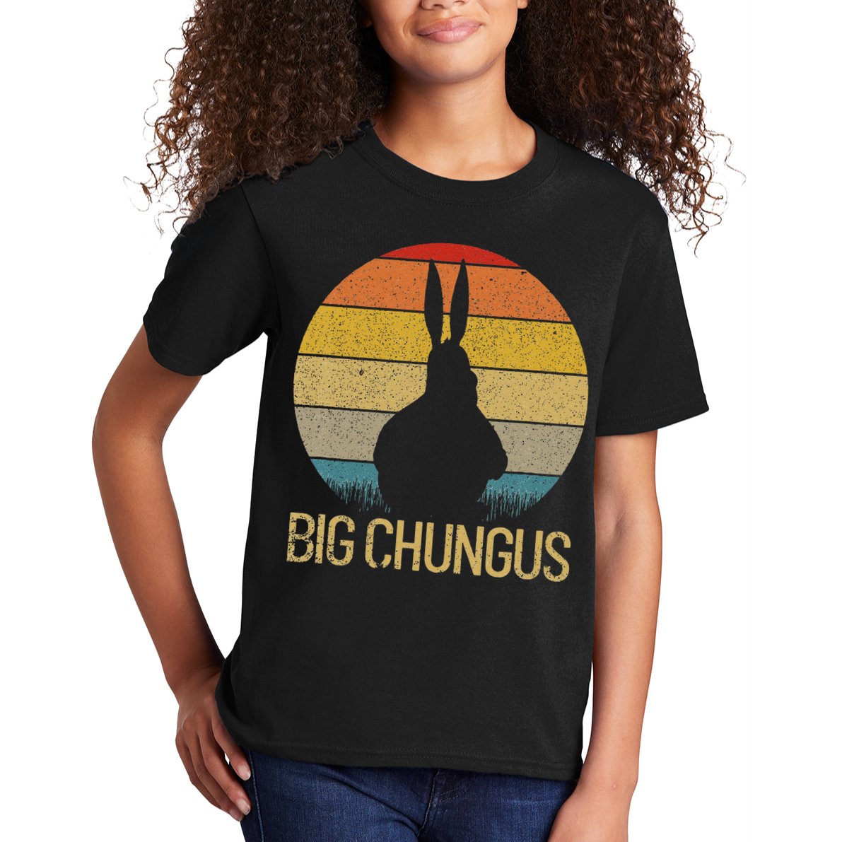Big Chungus Retro Sunset Vintage Dank Meme Big Chungus Kids T-Shirt