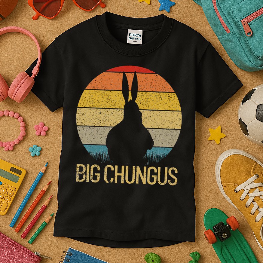 Big Chungus Retro Sunset Vintage Dank Meme Big Chungus Kids T-Shirt