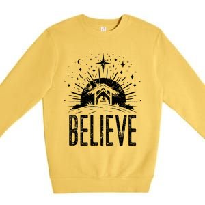 Believe Christmas Religious Nativity Jesus Ger Gift Premium Crewneck Sweatshirt