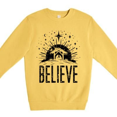 Believe Christmas Religious Nativity Jesus Ger Gift Premium Crewneck Sweatshirt