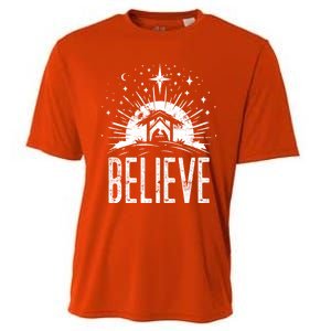 Believe Christmas Religious Nativity Jesus Ger Gift Cooling Performance Crew T-Shirt