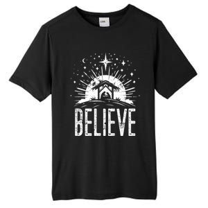 Believe Christmas Religious Nativity Jesus Ger Gift Tall Fusion ChromaSoft Performance T-Shirt