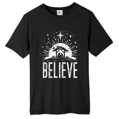 Believe Christmas Religious Nativity Jesus Ger Gift Tall Fusion ChromaSoft Performance T-Shirt