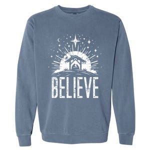 Believe Christmas Religious Nativity Jesus Ger Gift Garment-Dyed Sweatshirt