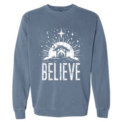 Believe Christmas Religious Nativity Jesus Ger Gift Garment-Dyed Sweatshirt