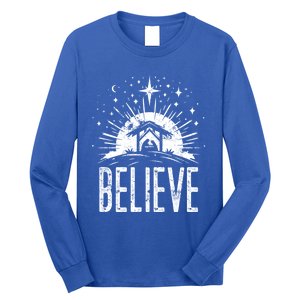 Believe Christmas Religious Nativity Jesus Ger Gift Long Sleeve Shirt