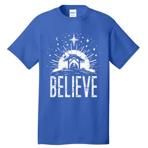 Believe Christmas Religious Nativity Jesus Ger Gift Tall T-Shirt