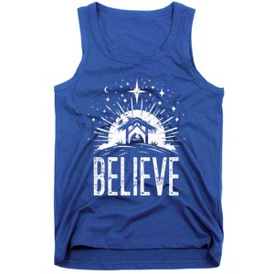 Believe Christmas Religious Nativity Jesus Ger Gift Tank Top