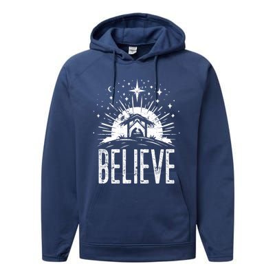 Believe Christmas Religious Nativity Jesus Ger Gift Performance Fleece Hoodie