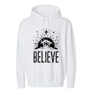 Believe Christmas Religious Nativity Jesus Ger Gift Garment-Dyed Fleece Hoodie