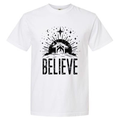 Believe Christmas Religious Nativity Jesus Ger Gift Garment-Dyed Heavyweight T-Shirt