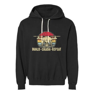 Build Crash Repeat Drone Pilot Quadcopter Faa Certified Garment-Dyed Fleece Hoodie