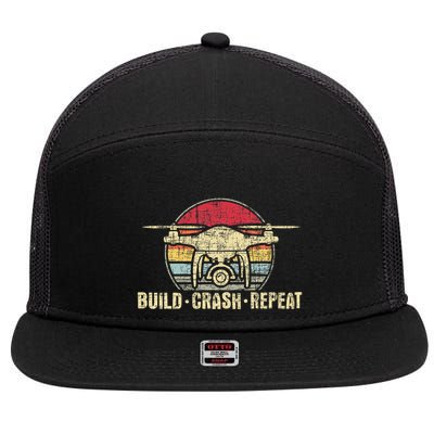 Build Crash Repeat Drone Pilot Quadcopter Faa Certified 7 Panel Mesh Trucker Snapback Hat