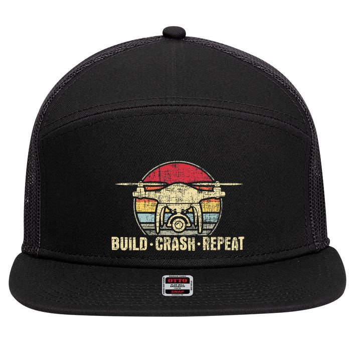 Build Crash Repeat Drone Pilot Quadcopter Faa Certified 7 Panel Mesh Trucker Snapback Hat