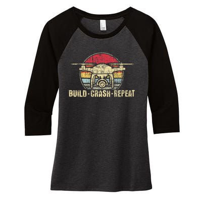 Build Crash Repeat Drone Pilot Quadcopter Faa Certified Women's Tri-Blend 3/4-Sleeve Raglan Shirt