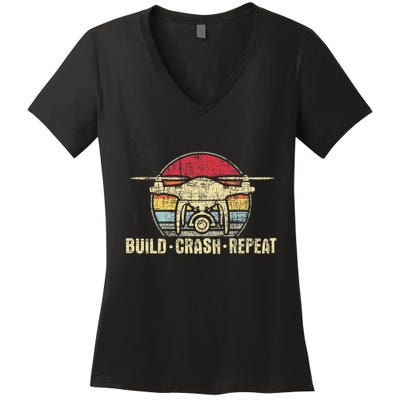 Build Crash Repeat Drone Pilot Quadcopter Faa Certified Women's V-Neck T-Shirt