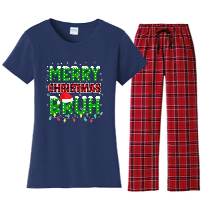 Bruh Christmas Red Plaid Teens Xmas Pajama Women's Flannel Pajama Set