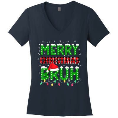 Bruh Christmas Red Plaid Teens Xmas Pajama Women's V-Neck T-Shirt