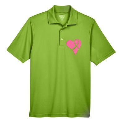 Breast Cancer Ribbon Heart Men's Origin Performance Piqué Polo