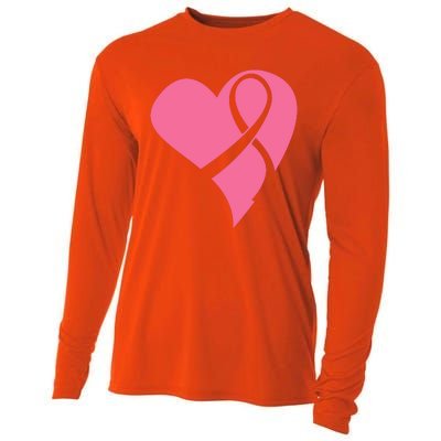 Breast Cancer Ribbon Heart Cooling Performance Long Sleeve Crew