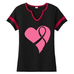 Breast Cancer Ribbon Heart Ladies Halftime Notch Neck Tee