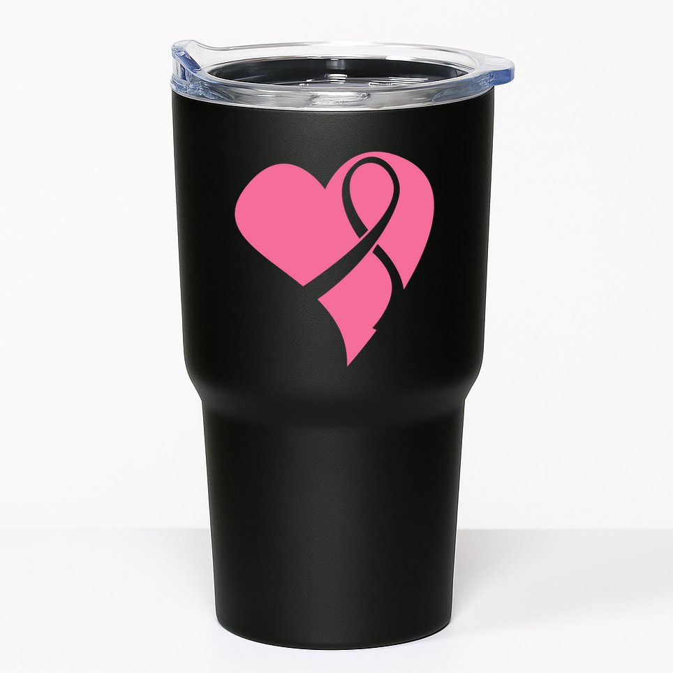 Breast Cancer Ribbon Heart Tumbler