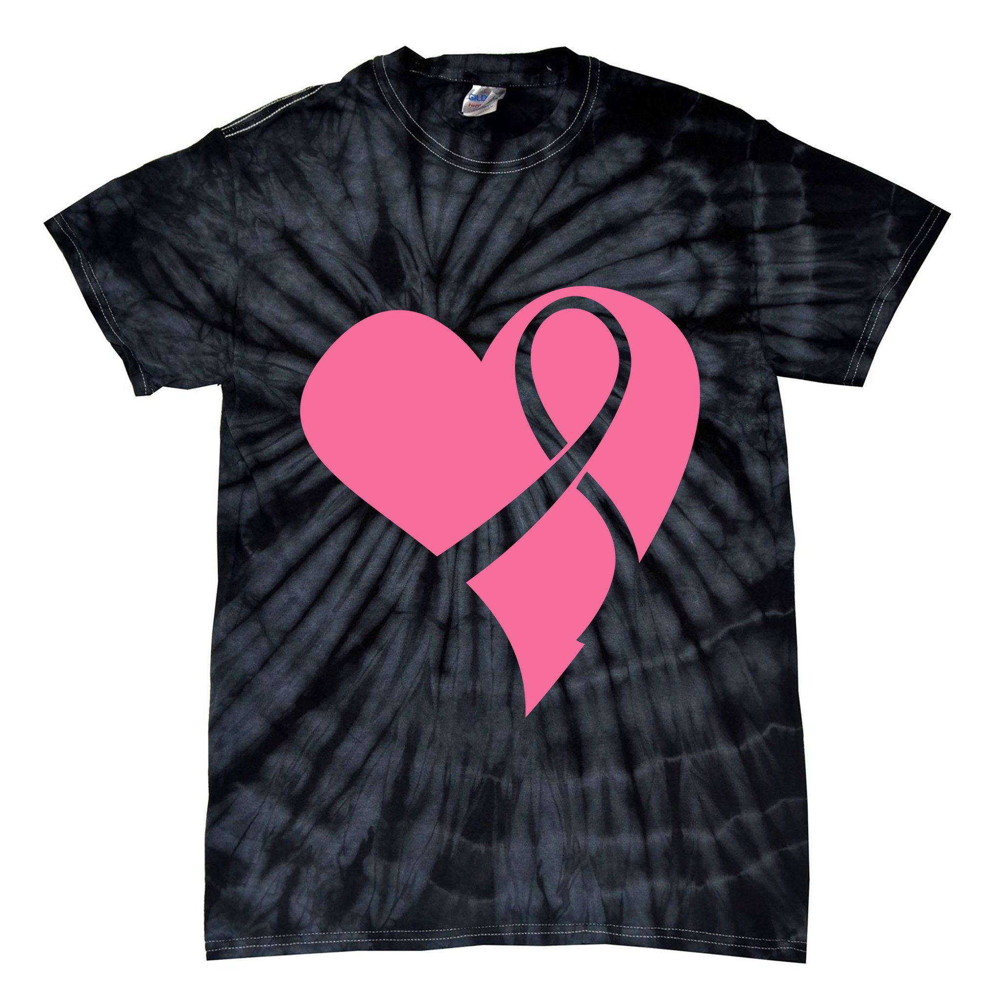 Breast Cancer Ribbon Heart Tie-Dye T-Shirt