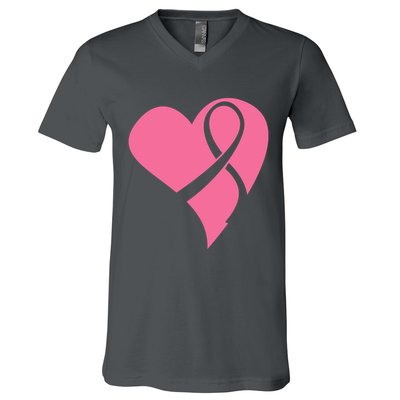 Breast Cancer Ribbon Heart V-Neck T-Shirt