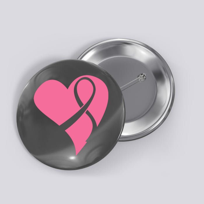 Breast Cancer Ribbon Heart Button