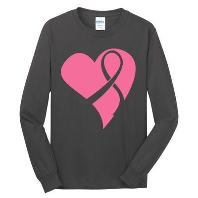 Breast Cancer Ribbon Heart Tall Long Sleeve T-Shirt