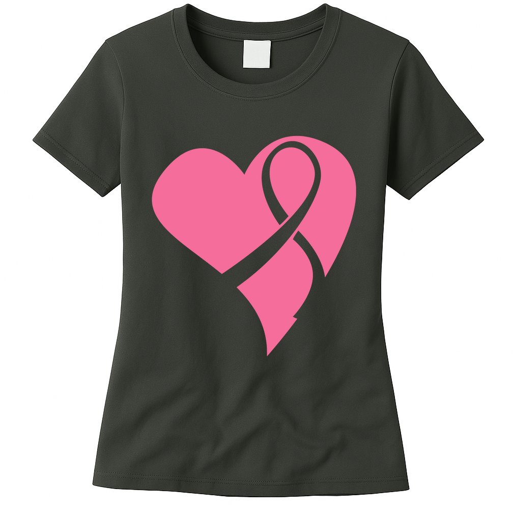 Breast Cancer Ribbon Heart Womens T-Shirt