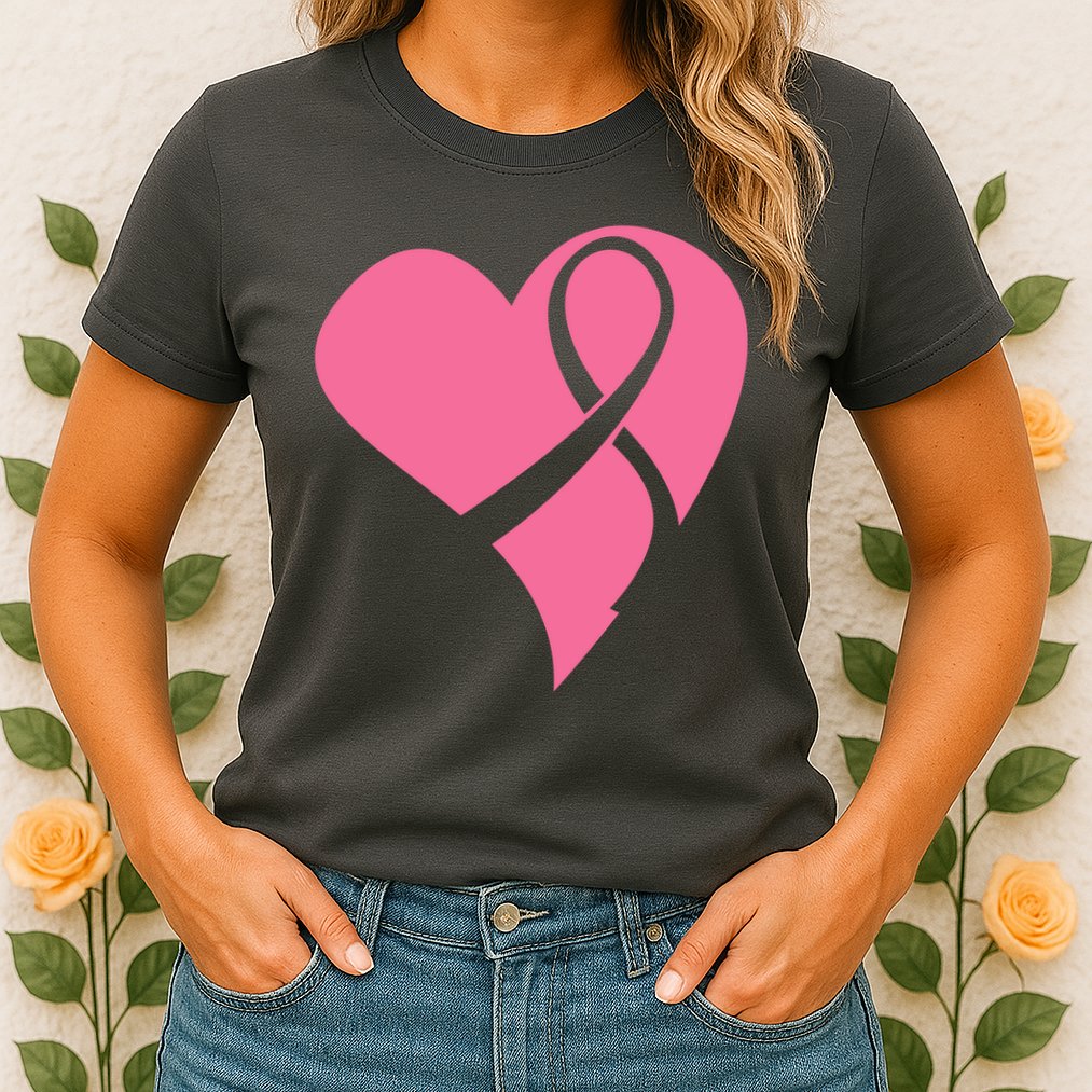 Breast Cancer Ribbon Heart Womens T-Shirt