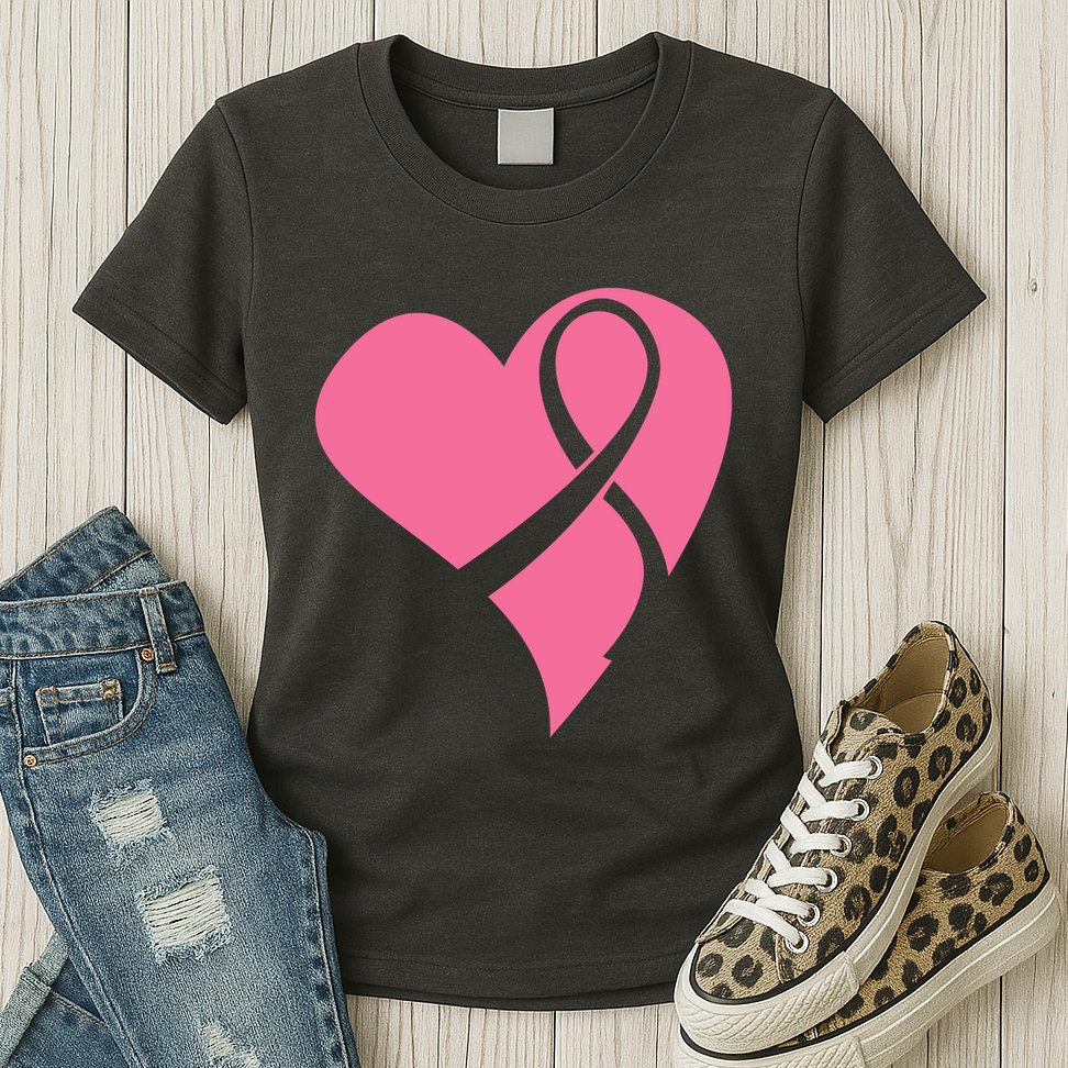 Breast Cancer Ribbon Heart Womens T-Shirt