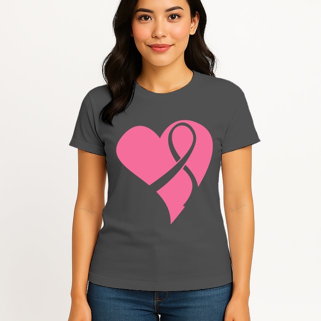 Breast Cancer Ribbon Heart Womens T-Shirt