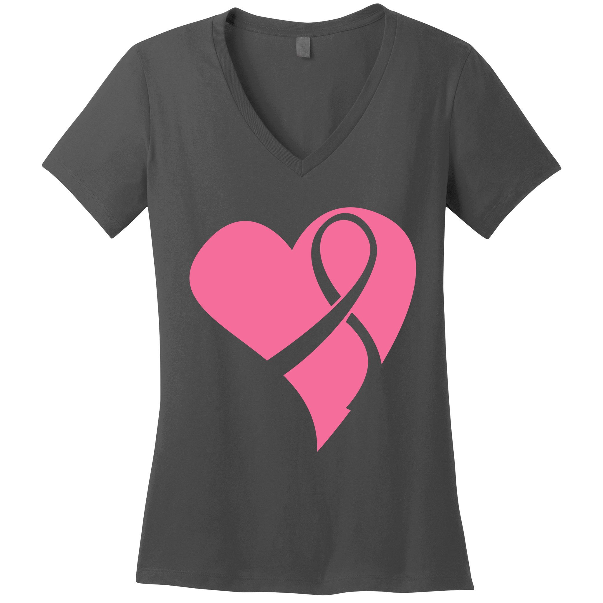 Breast Cancer Ribbon Heart Women's V-Neck T-Shirt