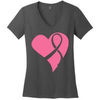 Breast Cancer Ribbon Heart Women's V-Neck T-Shirt