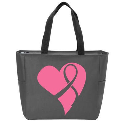 Breast Cancer Ribbon Heart Zip Tote Bag