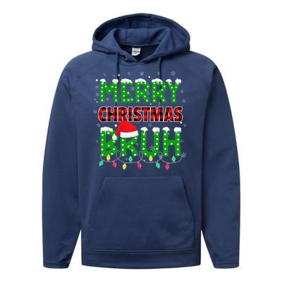 Bruh Christmas Red Plaid Teens Xmas Pajama Performance Fleece Hoodie