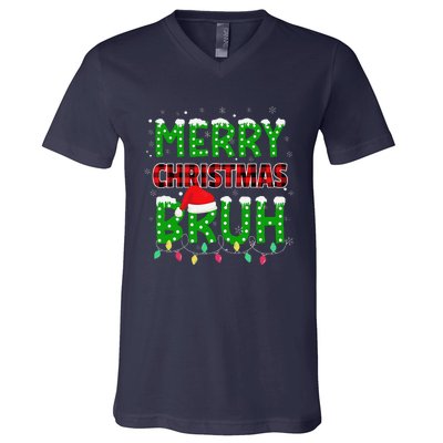 Bruh Christmas Red Plaid Teens Xmas Pajama V-Neck T-Shirt