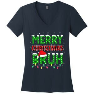 Bruh Christmas Red Plaid Teens Xmas Pajama Women's V-Neck T-Shirt