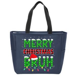 Bruh Christmas Red Plaid Teens Xmas Pajama Zip Tote Bag