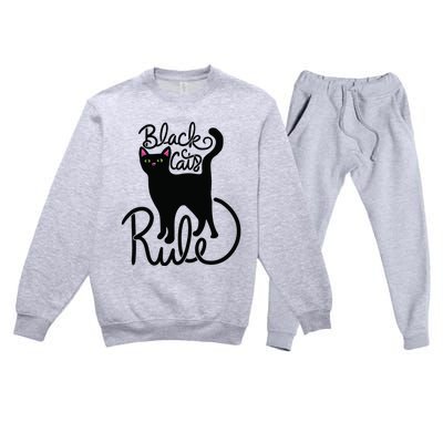 Black Cats RULE Fun Black Cat Mom Cute Premium Crewneck Sweatsuit Set